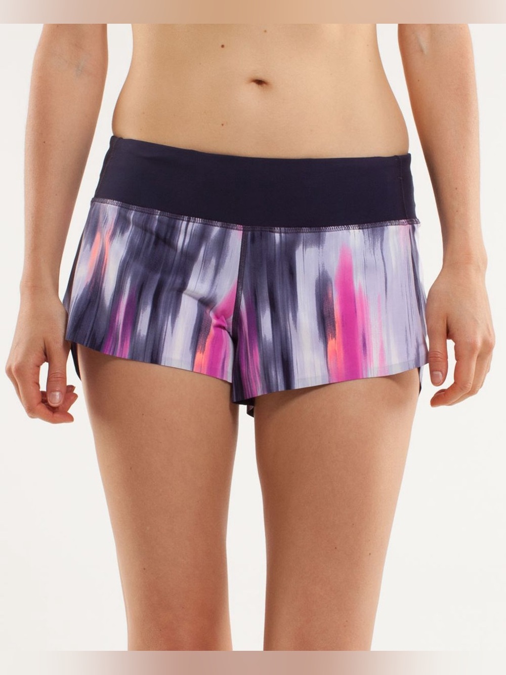 Lululemon - Run: Speed Shorts, Naked
Seam, Mirage Deep Indigo / Black, size 4